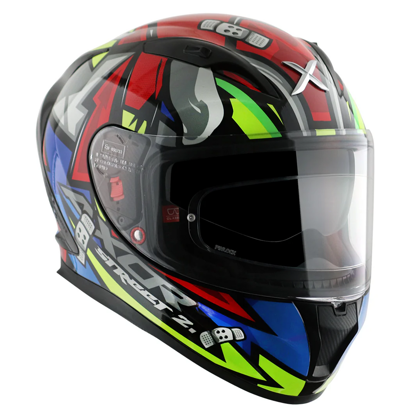 Axor Street Full Face Motorcycle Helmet Black Red Gloss FREE Visor & Pinlock