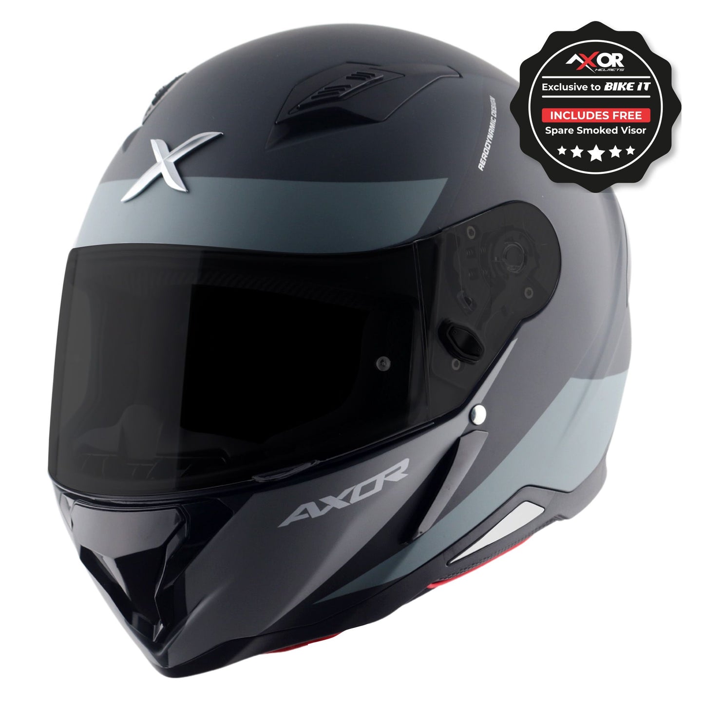Axor Hunter SH890 Full Face Motorcycle Helmet Black Grey Matt FREE Smoked Visor
