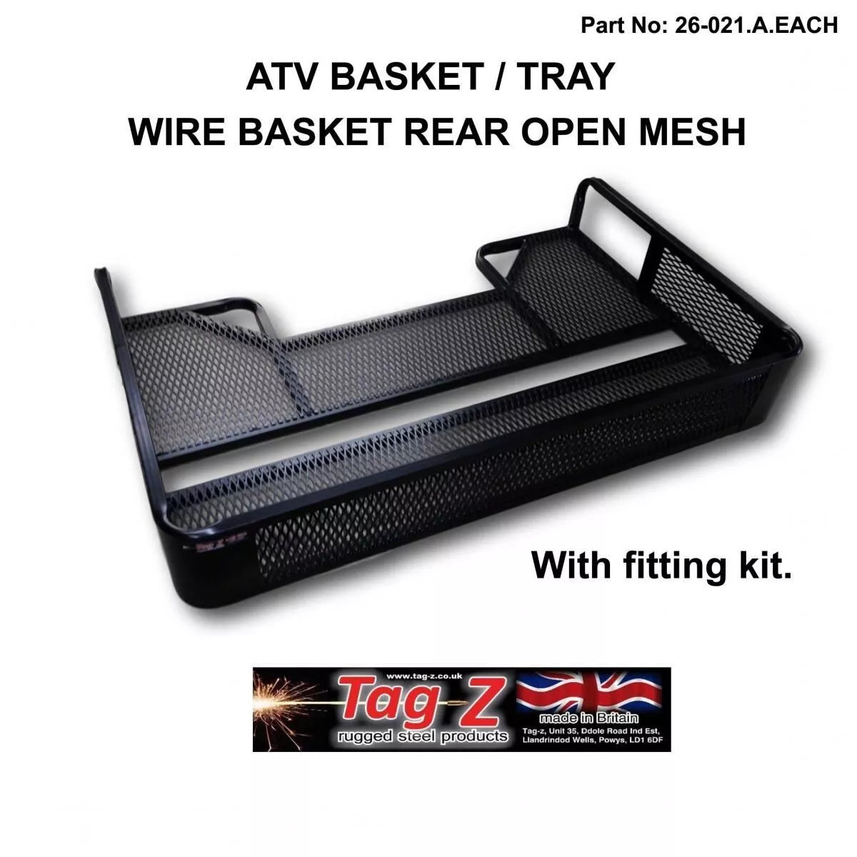 ATV STEEL CARGO RACK / WIRE BASKET, SIZE : 104x70x16.5cm TAG-Z, WITH FITTING KIT