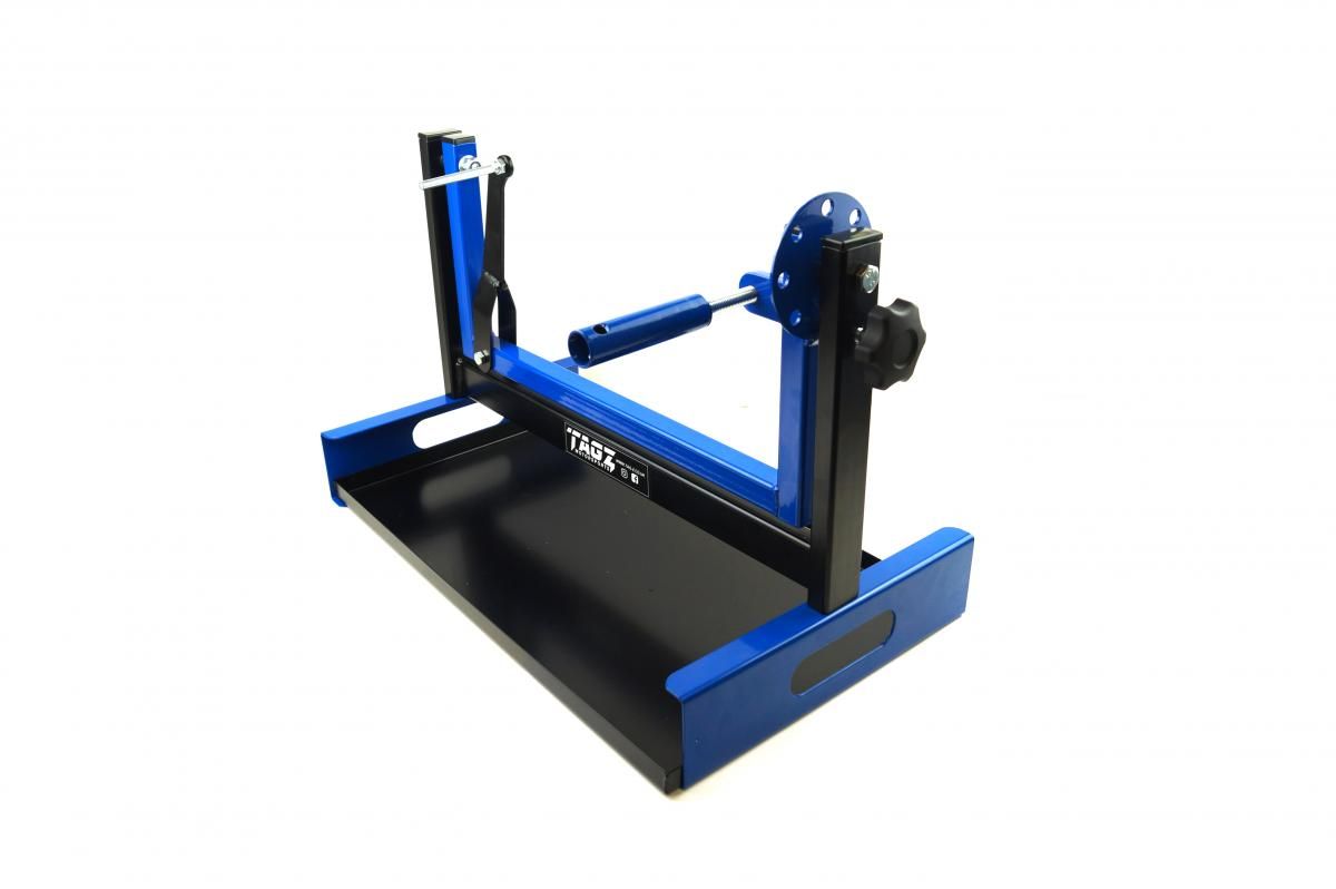 MOTORCYCLE ENGINE STAND HOLDER & PAN REBUILD BLUE BLACK ENGINE STAND