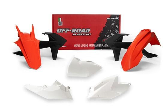 PLASTIC KIT RTECH KTM EXC 250/300 EXC-F 250/350/450/500 XC-W 125/150 2017-2019 ORANGE BLACK WHITE
