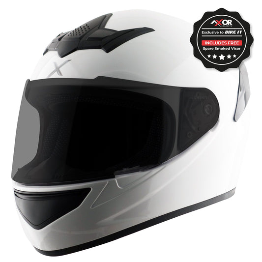 Axor Helmet Rage Full Face Motorcycle Helmet White Gloss - FREE SMOKED VISOR