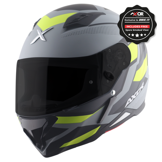 Axor Hunter SH890 Full Face Motorcycle Helmet Black Neon Yellow FREE Smoke Visor