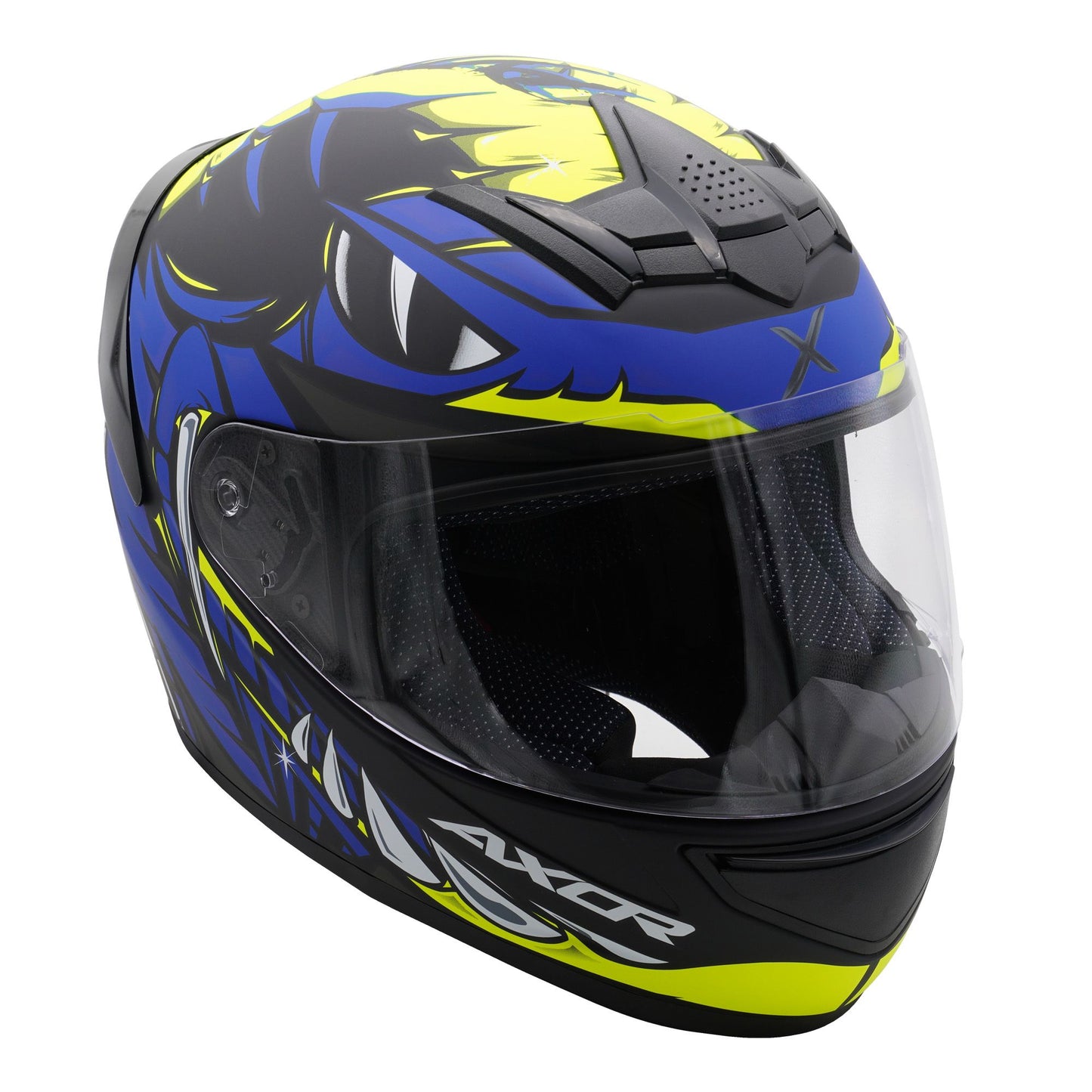 Axor Helmet Rage Full Face Motorcycle Helmet Python Blue Yellow Black Matt