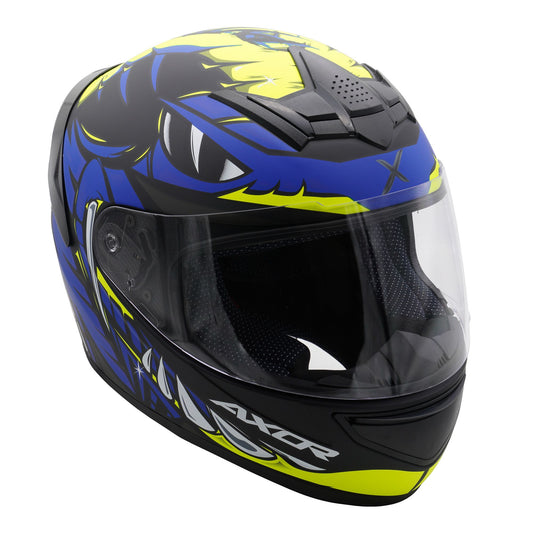 Axor Helmet Rage Full Face Motorcycle Helmet Python Blue Yellow Black Matt
