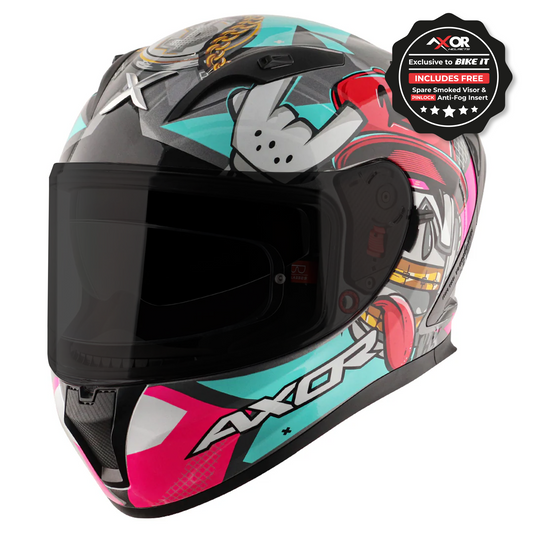 Axor Street Full Face Motorcycle Helmet Grey Mint Gloss FREE Visor & Pinlock