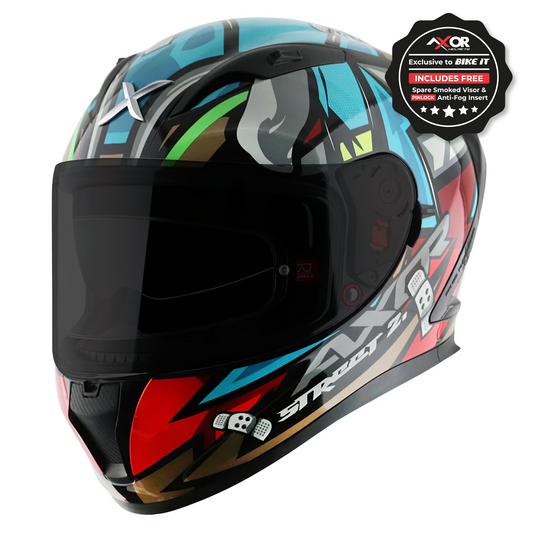Axor Street Full Face Motorcycle Helmet Black Blue Gloss FREE Visor & Pinlock