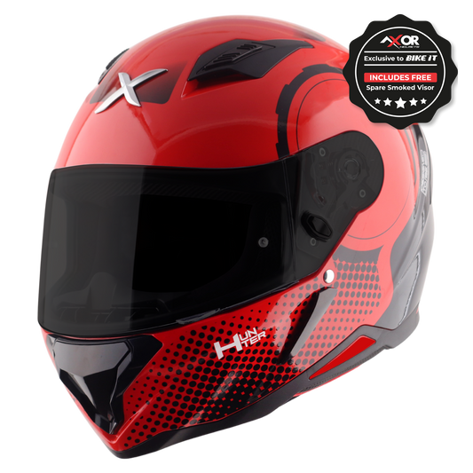 Axor Hunter SH890 Full Face Motorcycle Helmet Red Gloss FREE Smoked Visor