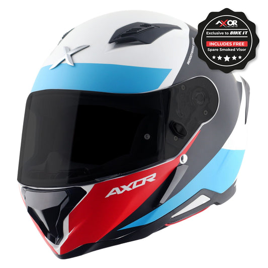 Axor Hunter SH890 Full Face Motorcycle Helmet White Red Gloss FREE Smoked Visor