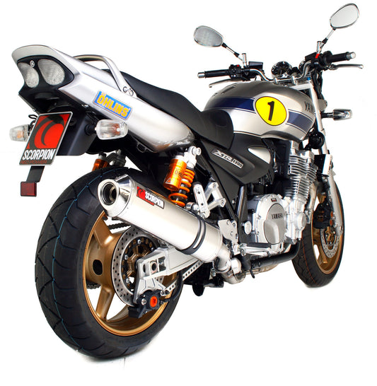 Yamaha XJR1300 Factory Oval Slip-on - Polished Stainless Steel Sleeve - Scorpion Exhaust