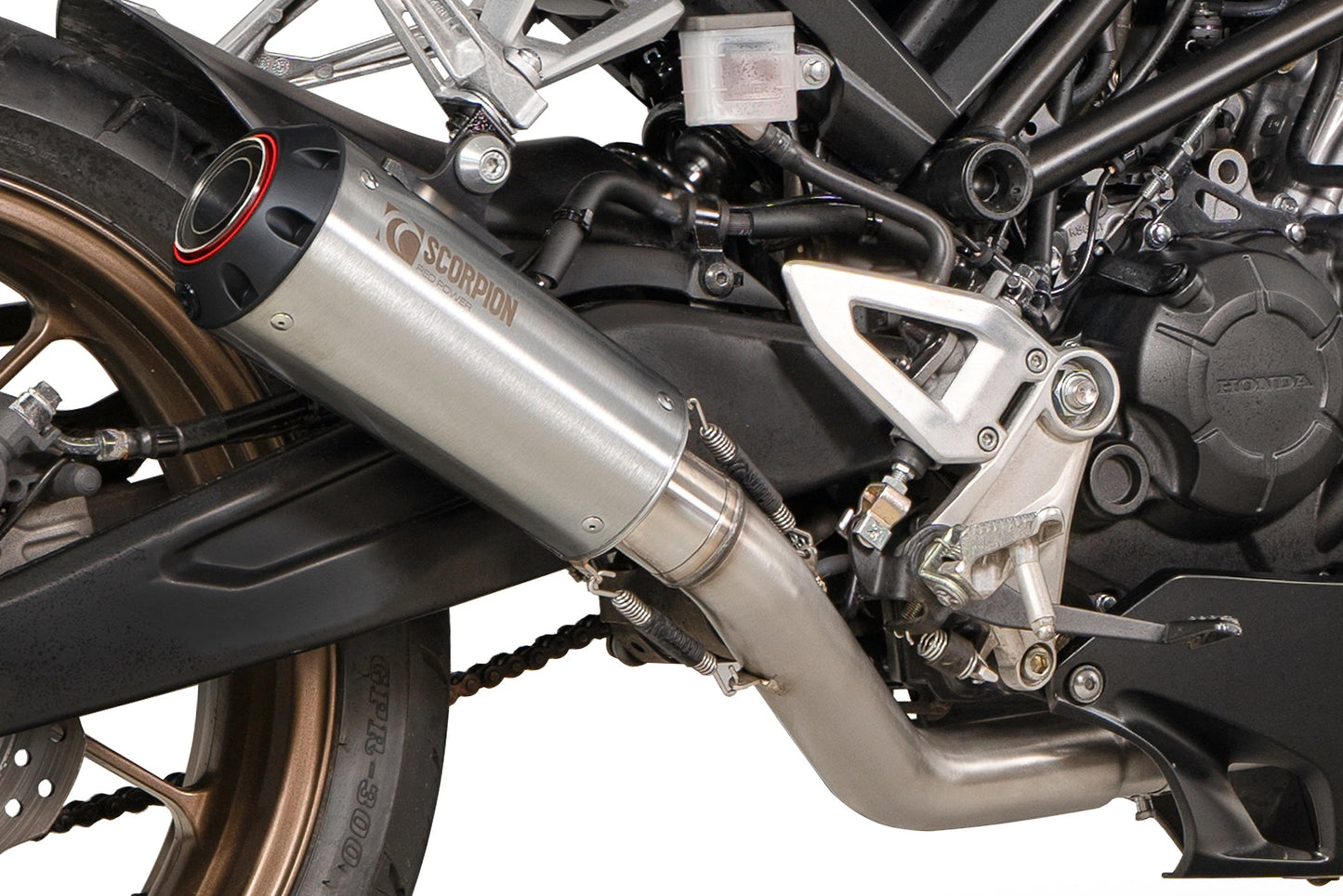 Honda CB 125 R - Single lambda sensor models only Red Power Full System - Brushed Stainless Steel Sleeve - Scorpion Exhaust
