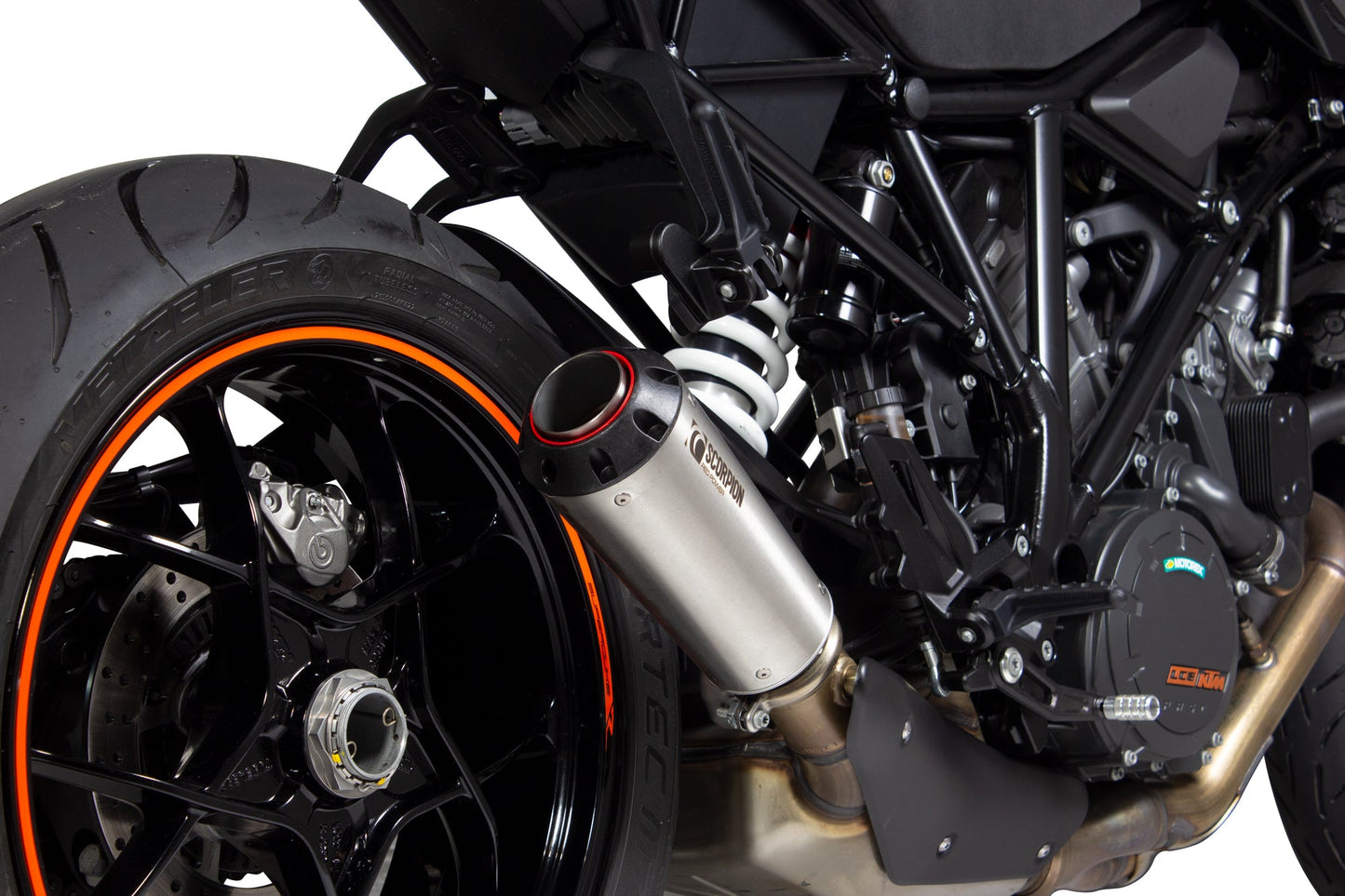 KTM1290 Superduke R 14-19, 1290 Superduke GT 16-Current Red Power Slip-on - Brushed Stainless Steel Sleeve - Scorpion Exhaust
