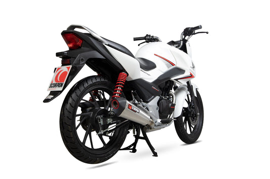 Honda CB125 F Serket Taper Full System - Brushed Stainless Steel Sleeve - Scorpion Exhaust