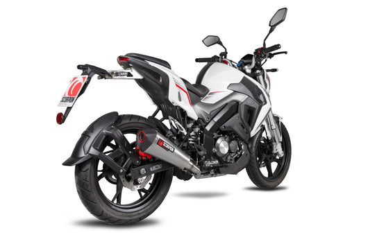 Keeway RKF 125 Euro 4 model Serket Taper Full System - Brushed Stainless Steel Sleeve - Scorpion Exhaust