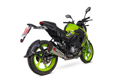 Keeway RKF 125 Euro 5 model Serket Taper Full System - Brushed Stainless Steel Sleeve - Scorpion Exhaust