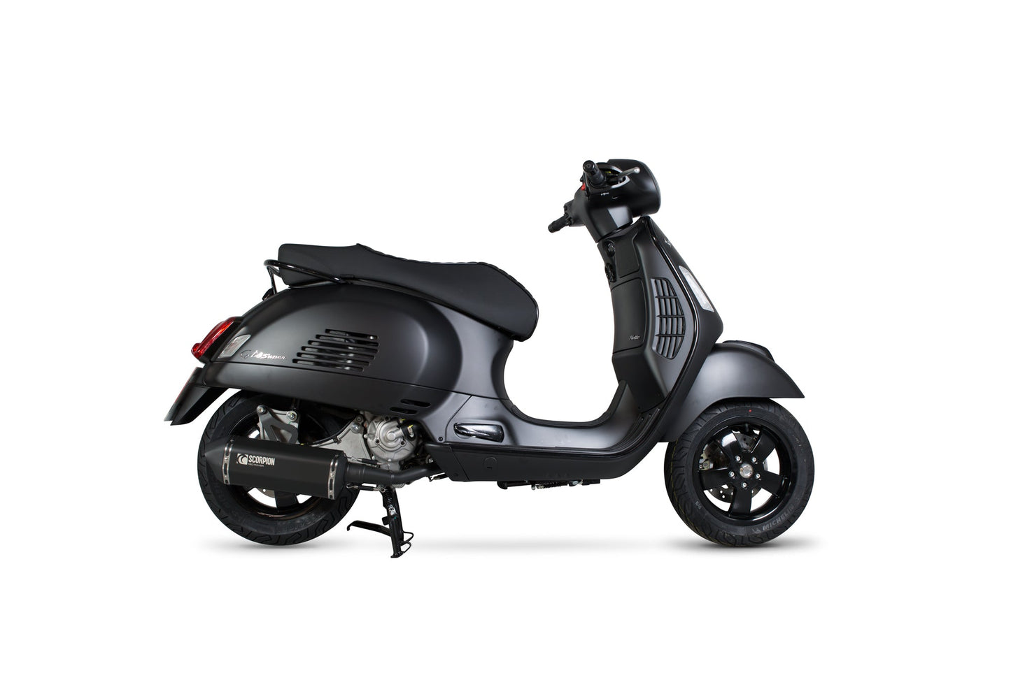 Vespa GTS 125, 2009-17 / GTS250, 2005-13 / GTS300, 2008-18 / GTV250, 2006-13 / GTV300, 2010-18 Serket Parallel Full System - Black Ceramic Coated Sleeve And Link Pipe - Scorpion Exhaust