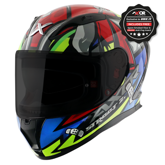 Axor Street Full Face Motorcycle Helmet Black Red Gloss FREE Visor & Pinlock