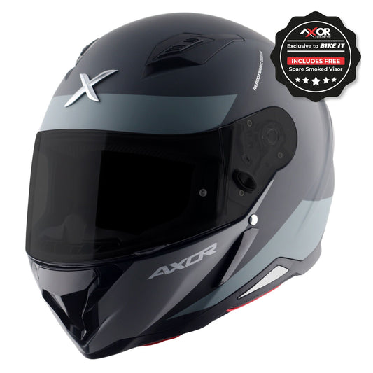 Axor Hunter SH890 Full Face Motorcycle Helmet Black Grey Matt FREE Smoked Visor
